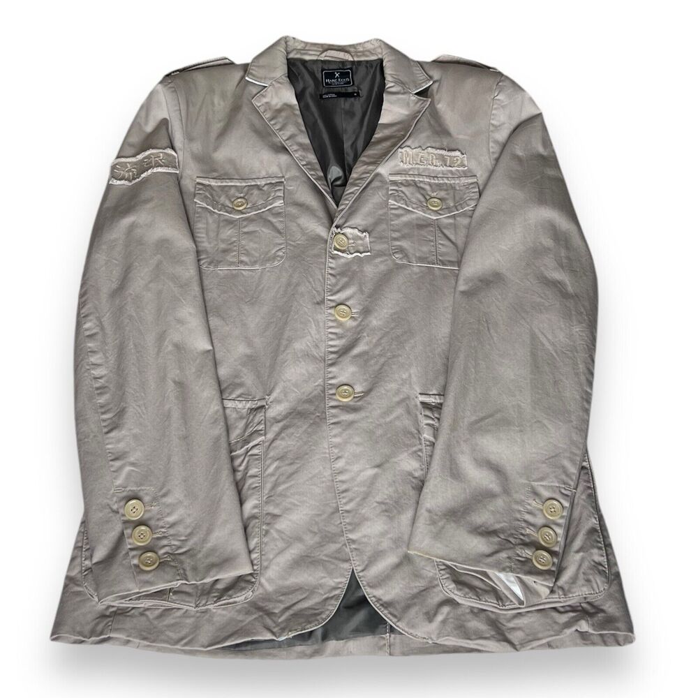 Marc Ecko New York Cut And Sew Beige Sports Blazer Jacket Patches Men’s Size M